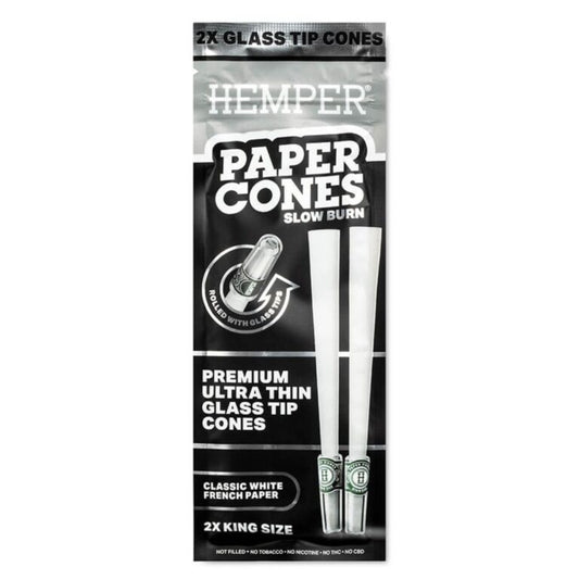 Hemper Conos de Papel Blanco Clásicos King Size con Boquilla de Cristal