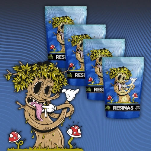 Árbol animado mostrando muchos paquetes de hachís de CBD, la gran cantidad sugiere que el precio es muy rentable 